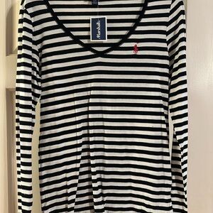 Polo Ralph Lauren Black and White Striped Long Sleeve Tee